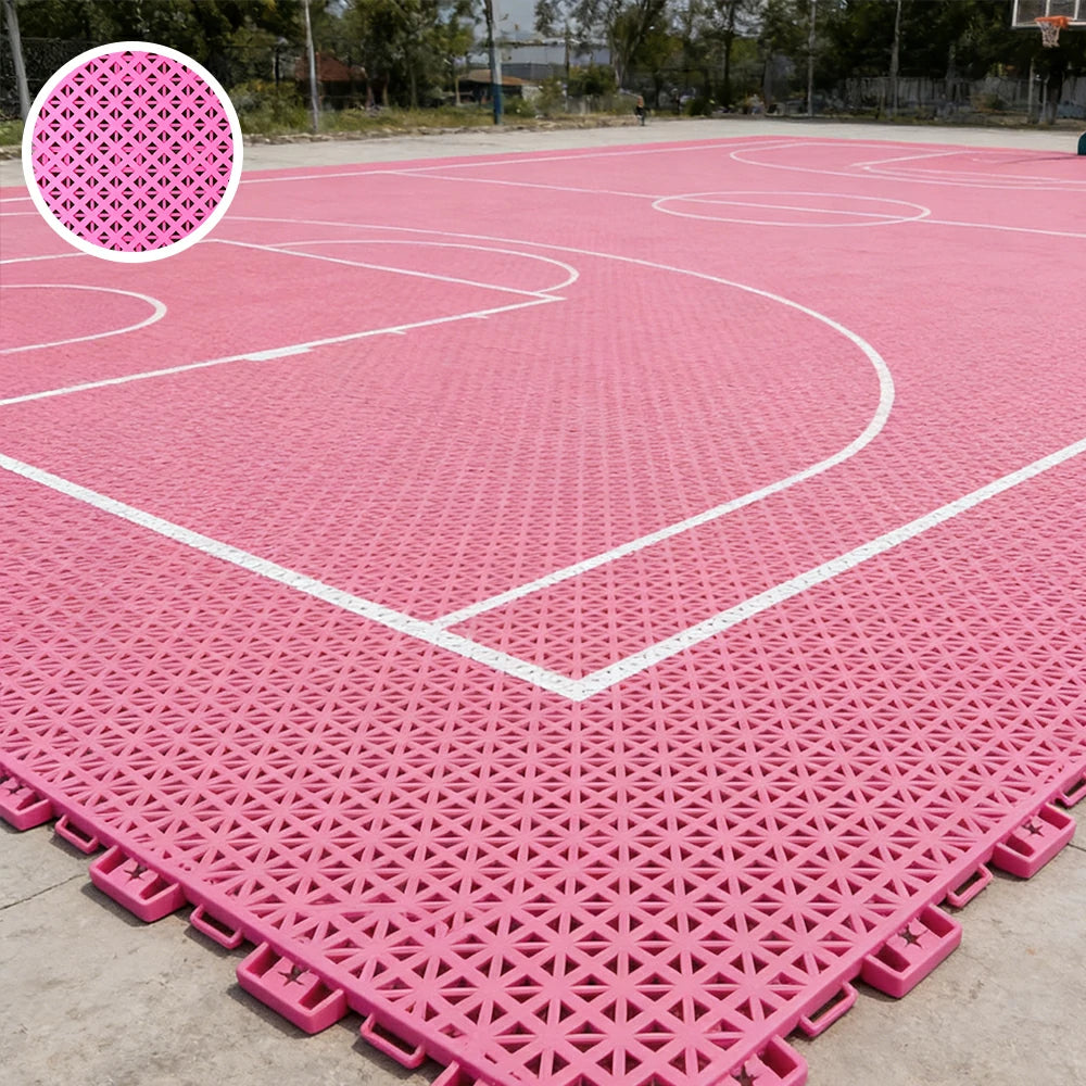 DUNK MASTER Outdoor Interlocking Sports Floor Tiles Anti-Slip Shock Absorbing Basketball Court Flooring 10/20/30 Square Meters - Pink