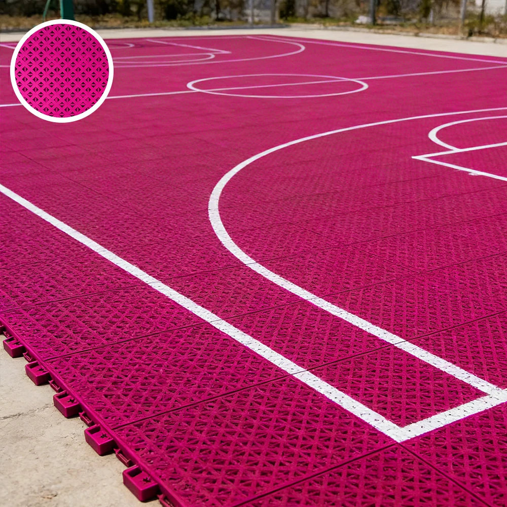 DUNK MASTER Outdoor Interlocking Sports Floor Tiles Anti-Slip Shock Absorbing Basketball Court Flooring 10/20/30 Square Meters - Rose Red