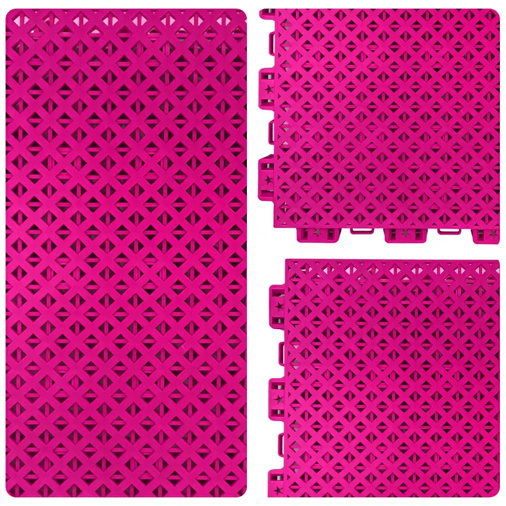 DUNK MASTER Outdoor Interlocking Sports Floor Tiles Anti-Slip Shock Absorbing Basketball Court Flooring 10/20/30 Square Meters - Rose Red
