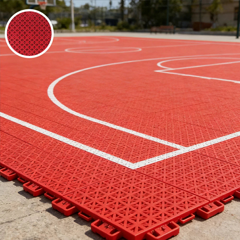 DUNK MASTER Outdoor Interlocking Sports Floor Tiles Anti-Slip Shock Absorbing Basketball Court Flooring 10/20/30 Square Meters - Red