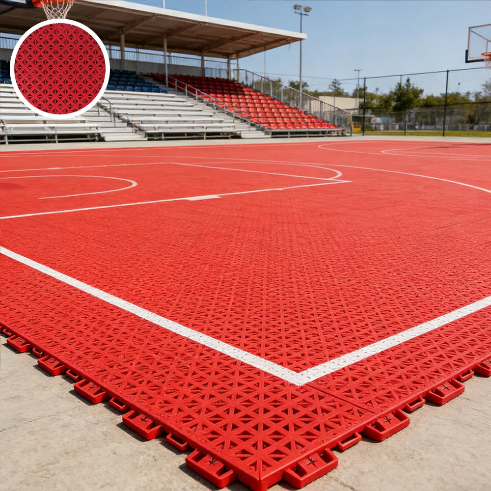 DUNK MASTER Outdoor Interlocking Sports Floor Tiles Anti-Slip Shock Absorbing Basketball Court Flooring 10/20/30 Square Meters - Red