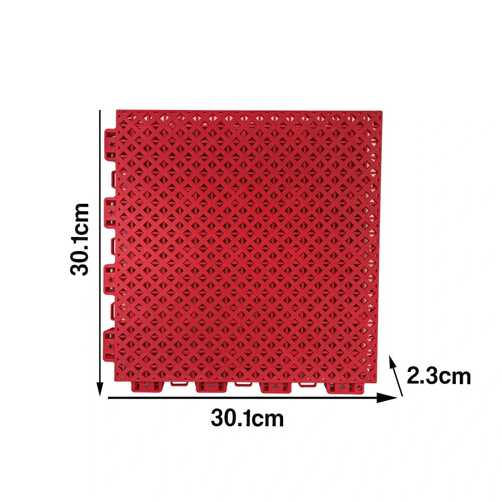 DUNK MASTER Outdoor Interlocking Sports Floor Tiles Anti-Slip Shock Absorbing Basketball Court Flooring 10/20/30 Square Meters - Red