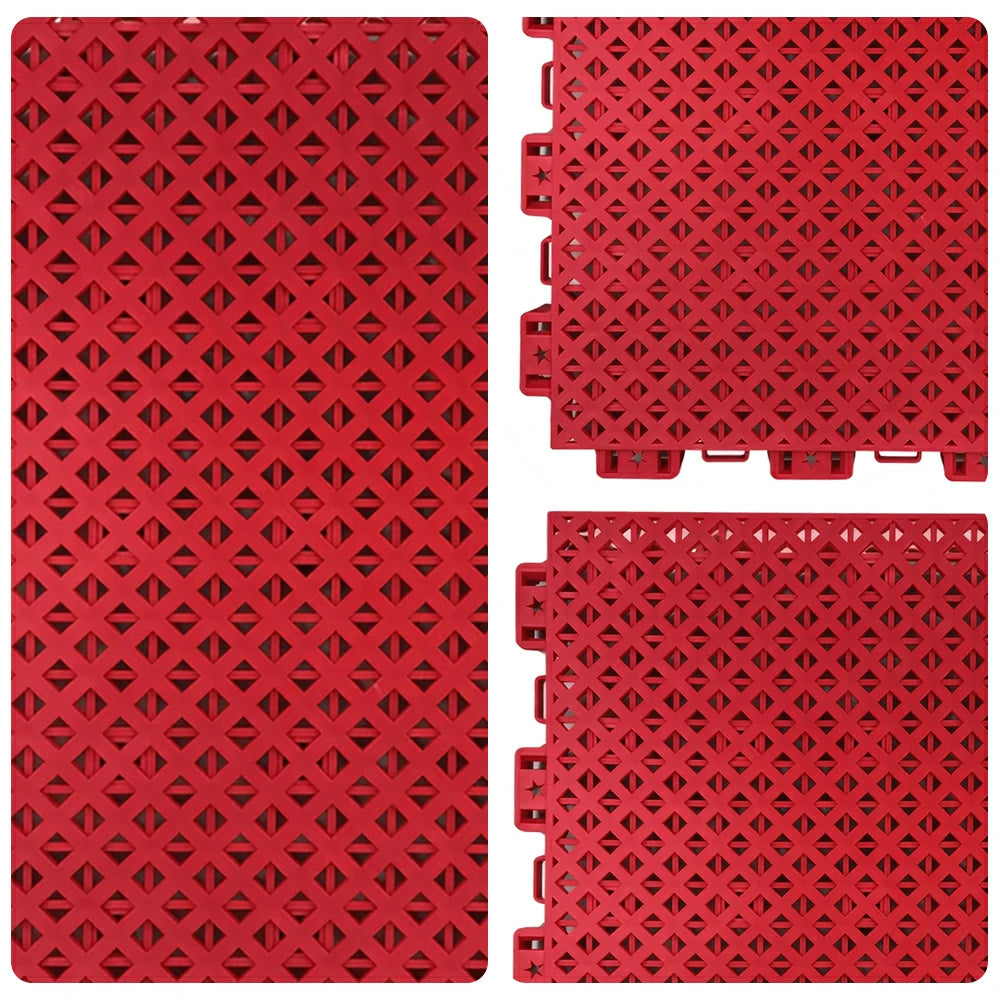 DUNK MASTER Outdoor Interlocking Sports Floor Tiles Anti-Slip Shock Absorbing Basketball Court Flooring 10/20/30 Square Meters - Red