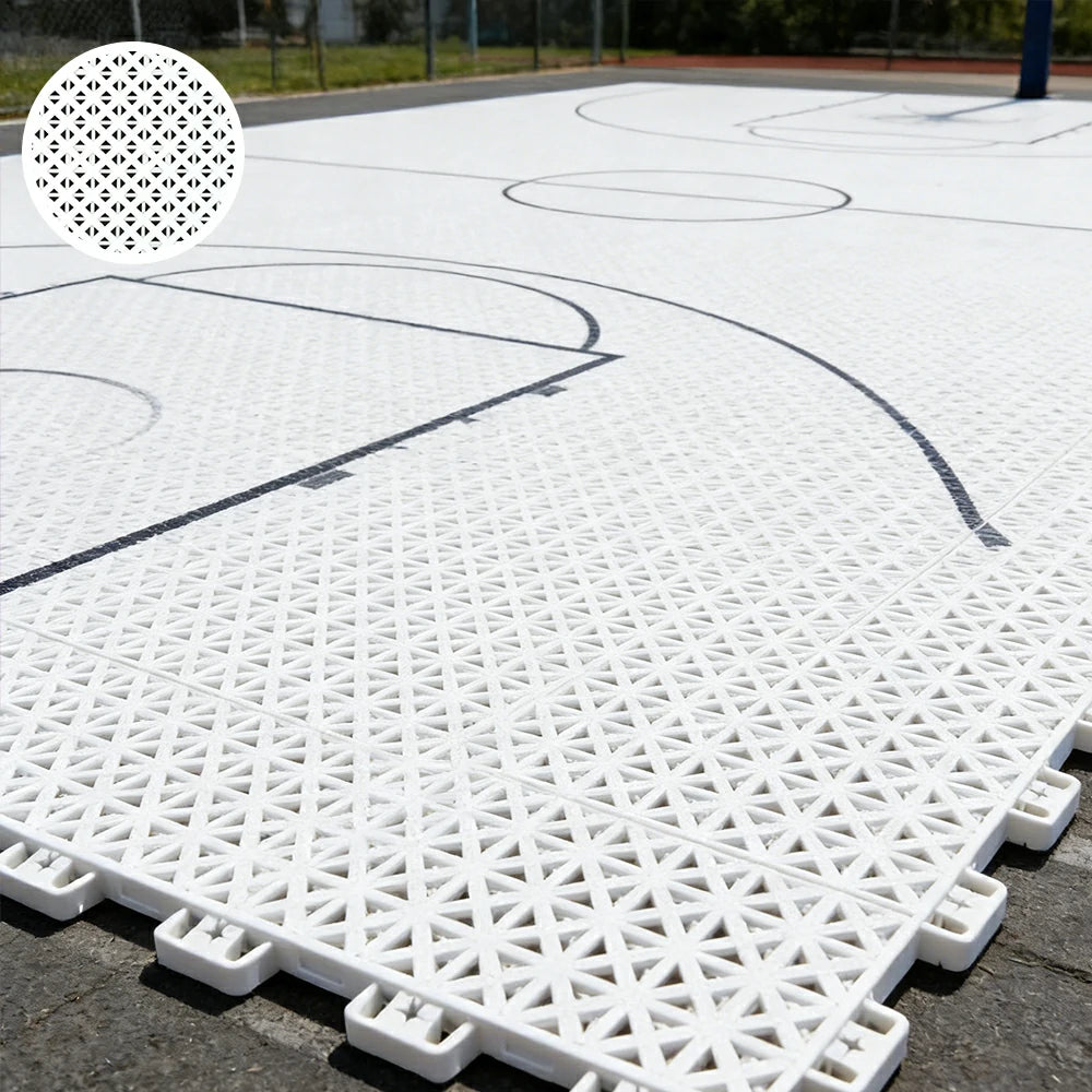 DUNK MASTER Outdoor Interlocking Sports Floor Tiles Anti-Slip Shock Absorbing Basketball Court Flooring 10/20/30 Square Meters - White