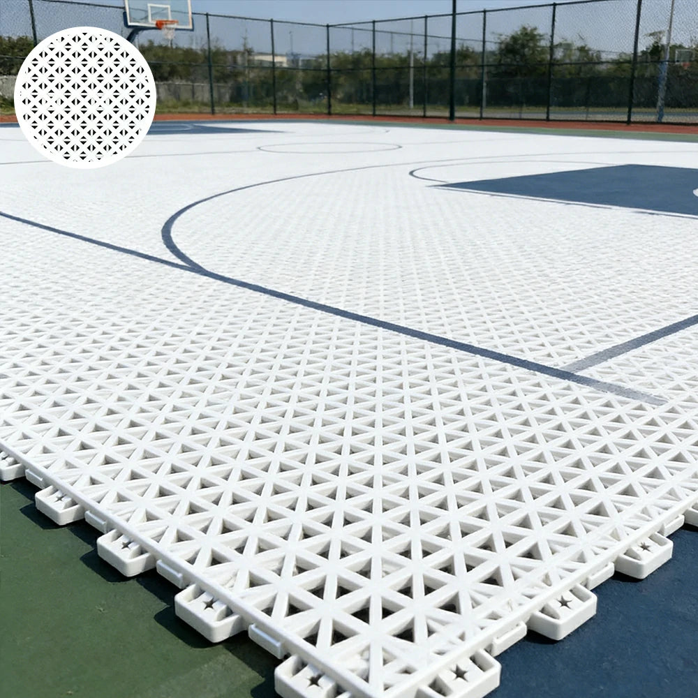 DUNK MASTER Outdoor Interlocking Sports Floor Tiles Anti-Slip Shock Absorbing Basketball Court Flooring 10/20/30 Square Meters - White