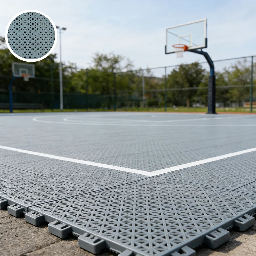 DUNK MASTER Outdoor Interlocking Sports Floor Tiles Anti-Slip Shock Absorbing Basketball Court Flooring 10/20/30 Square Meters - Light Grey