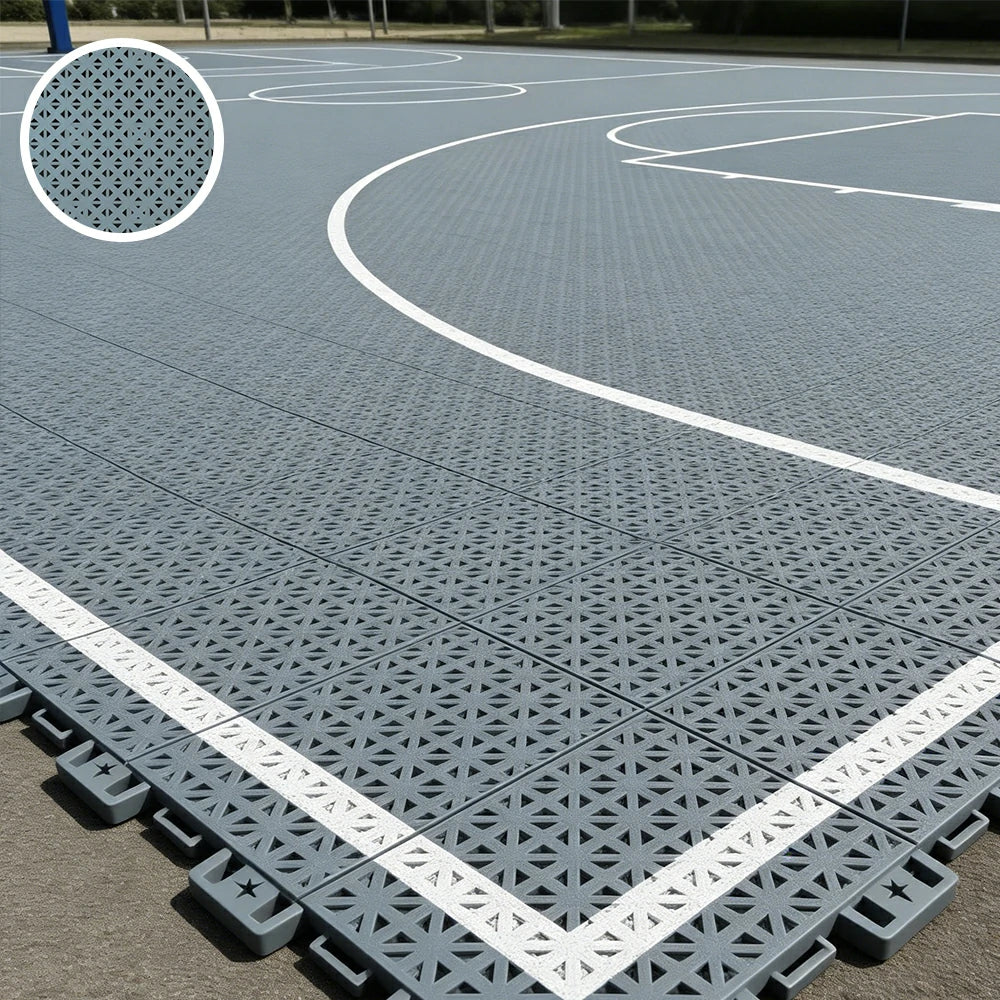 DUNK MASTER Outdoor Interlocking Sports Floor Tiles Anti-Slip Shock Absorbing Basketball Court Flooring 10/20/30 Square Meters - Light Grey