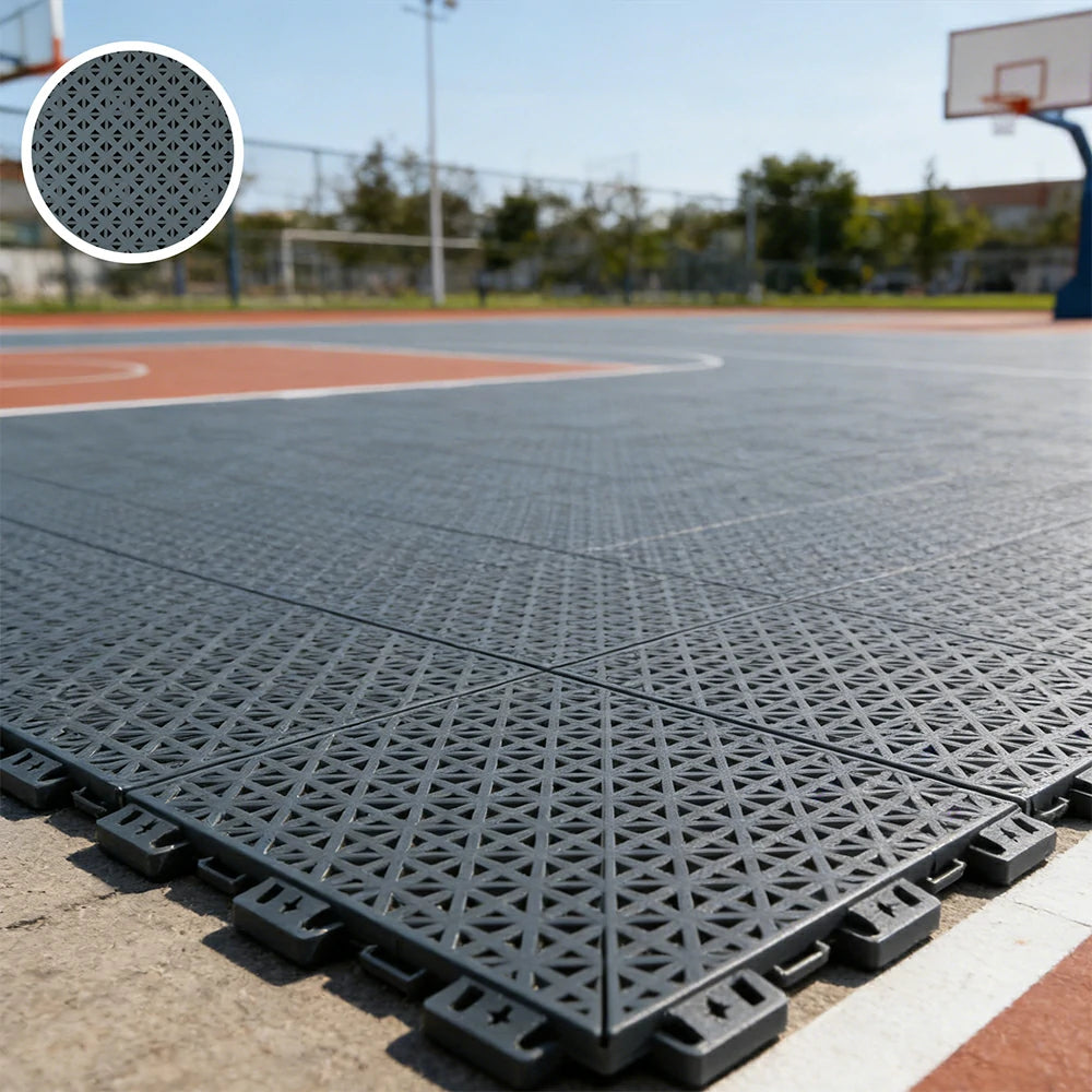 DUNK MASTER Outdoor Interlocking Sports Floor Tiles Anti-Slip Shock Absorbing Basketball Court Flooring 10/20/30 Square Meters - Dark Grey