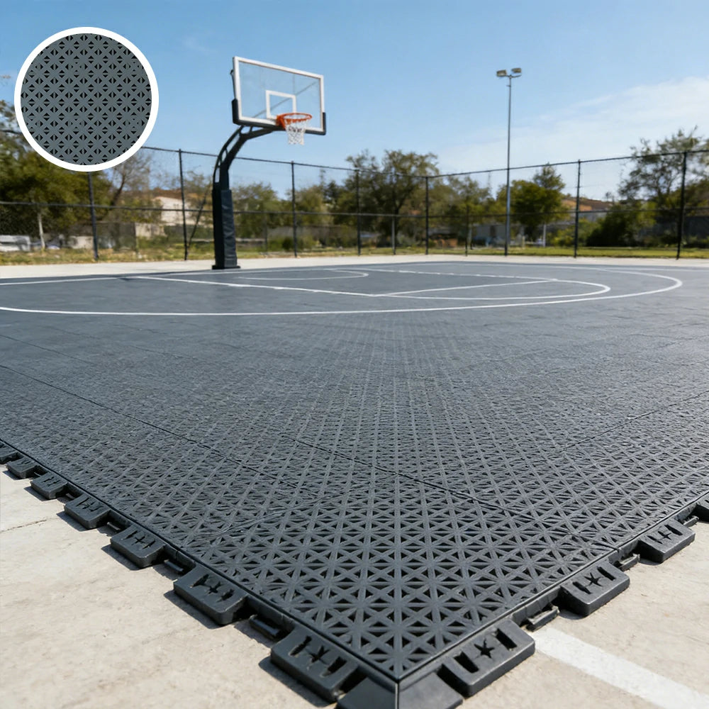DUNK MASTER Outdoor Interlocking Sports Floor Tiles Anti-Slip Shock Absorbing Basketball Court Flooring 10/20/30 Square Meters - Dark Grey