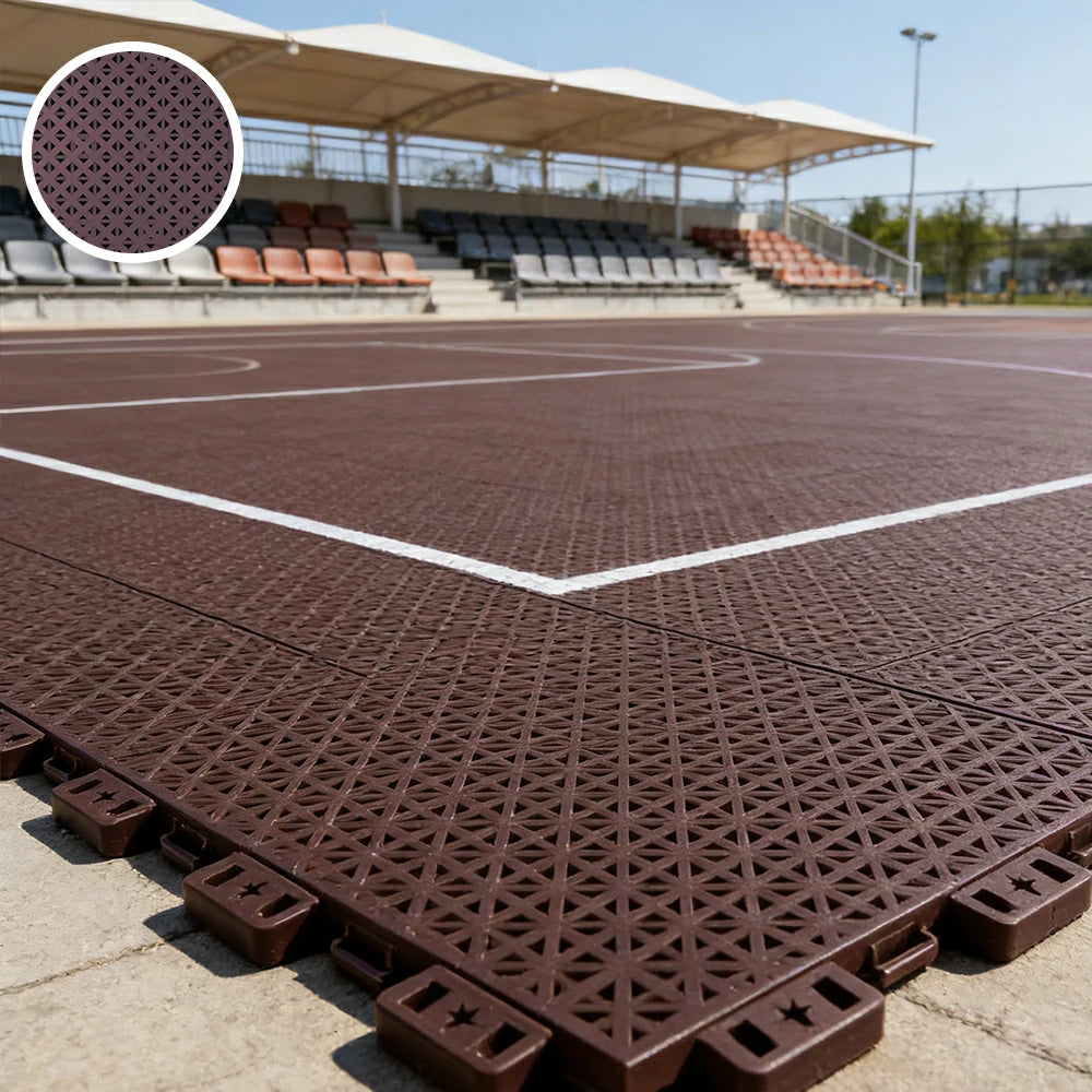 DUNK MASTER Outdoor Interlocking Sports Floor Tiles Anti-Slip Shock Absorbing Basketball Court Flooring 10/20/30 Square Meters - Coffee