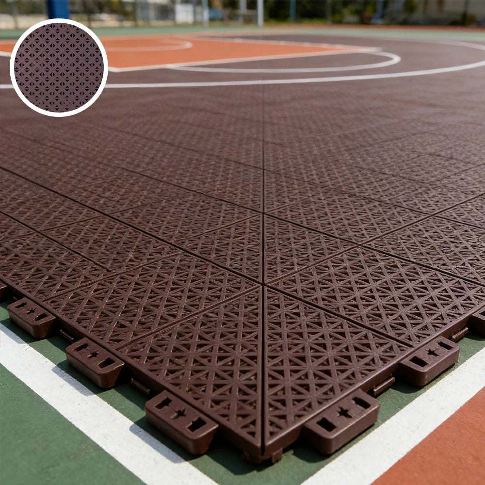 DUNK MASTER Outdoor Interlocking Sports Floor Tiles Anti-Slip Shock Absorbing Basketball Court Flooring 10/20/30 Square Meters - Coffee
