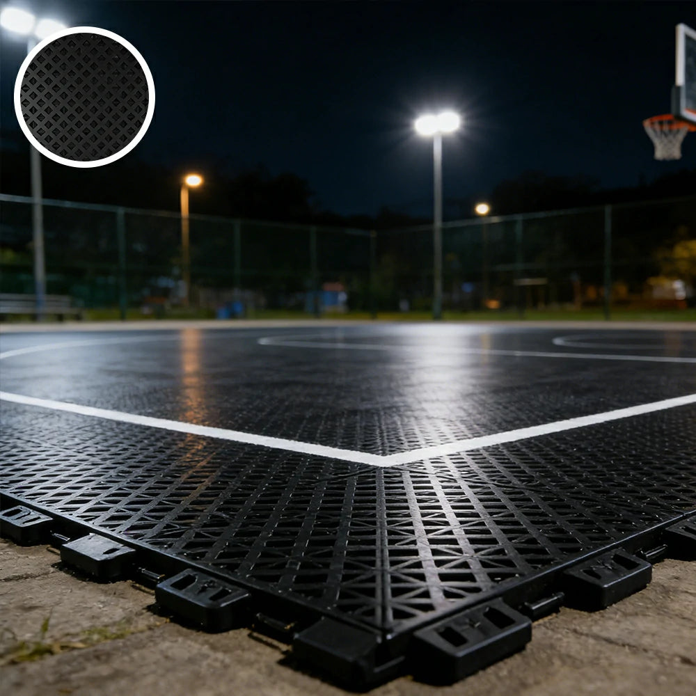 DUNK MASTER Outdoor Interlocking Sports Floor Tiles Anti-Slip Shock Absorbing Basketball Court Flooring 10/20/30 Square Meters - Black