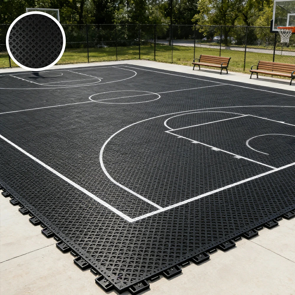 DUNK MASTER Outdoor Interlocking Sports Floor Tiles Anti-Slip Shock Absorbing Basketball Court Flooring 10/20/30 Square Meters - Black