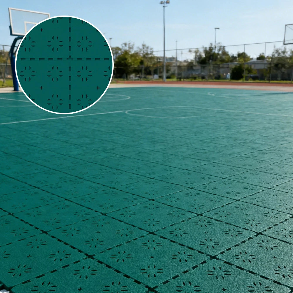 DUNK MASTER Outdoor Interlocking Sports Floor Tiles Anti-Slip Shock Absorbing Basketball Court Flooring 10/20/30 Square Meters - Dark Green