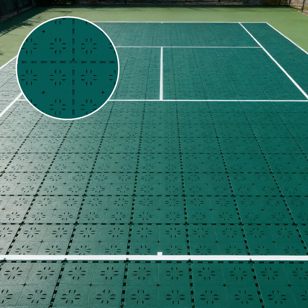 DUNK MASTER Outdoor Interlocking Sports Floor Tiles Anti-Slip Shock Absorbing Basketball Court Flooring 10/20/30 Square Meters - Dark Green