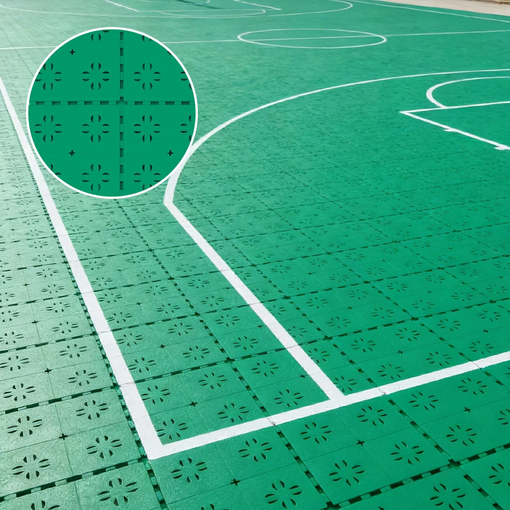 DUNK MASTER Outdoor Interlocking Sports Floor Tiles Anti-Slip Shock Absorbing Basketball Court Flooring 10/20/30 Square Meters - Grass Green