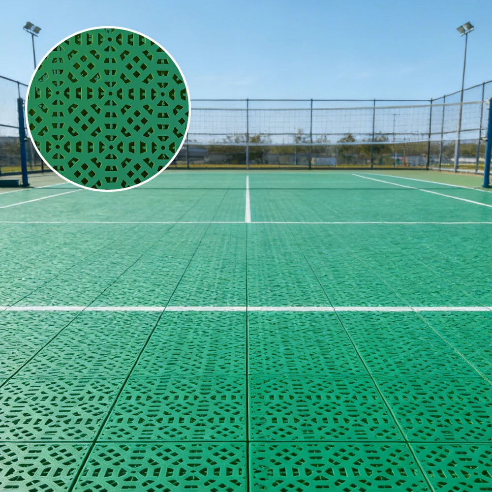 DUNK MASTER Interlocking Sports Floor Tiles - Anti-Slip Grid Pattern Court Flooring 25cm Modular Tiles for Basketball Courts 10/20/30 Square Meters - Grass Green