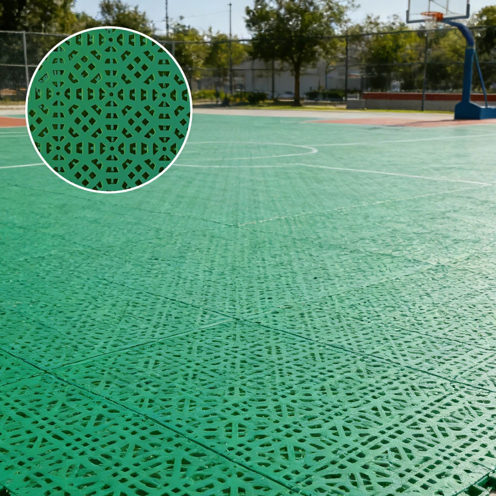 DUNK MASTER Interlocking Sports Floor Tiles - Anti-Slip Grid Pattern Court Flooring 25cm Modular Tiles for Basketball Courts 10/20/30 Square Meters - Grass Green