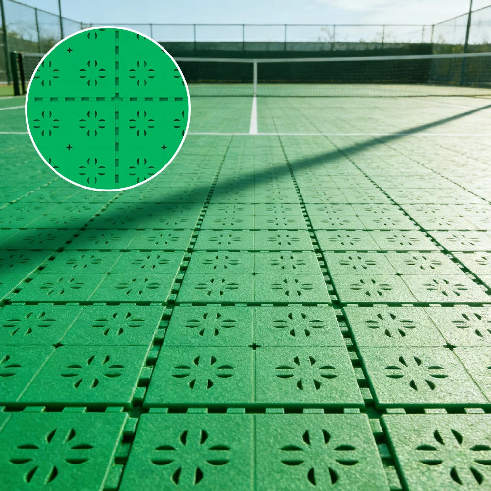 DUNK MASTER Outdoor Interlocking Sports Floor Tiles Anti-Slip Shock Absorbing Basketball Court Flooring 10/20/30 Square Meters - Emerald Green