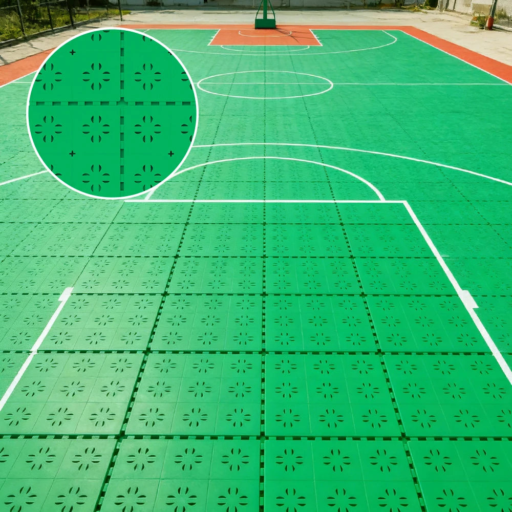 DUNK MASTER Outdoor Interlocking Sports Floor Tiles Anti-Slip Shock Absorbing Basketball Court Flooring 10/20/30 Square Meters - Emerald Green