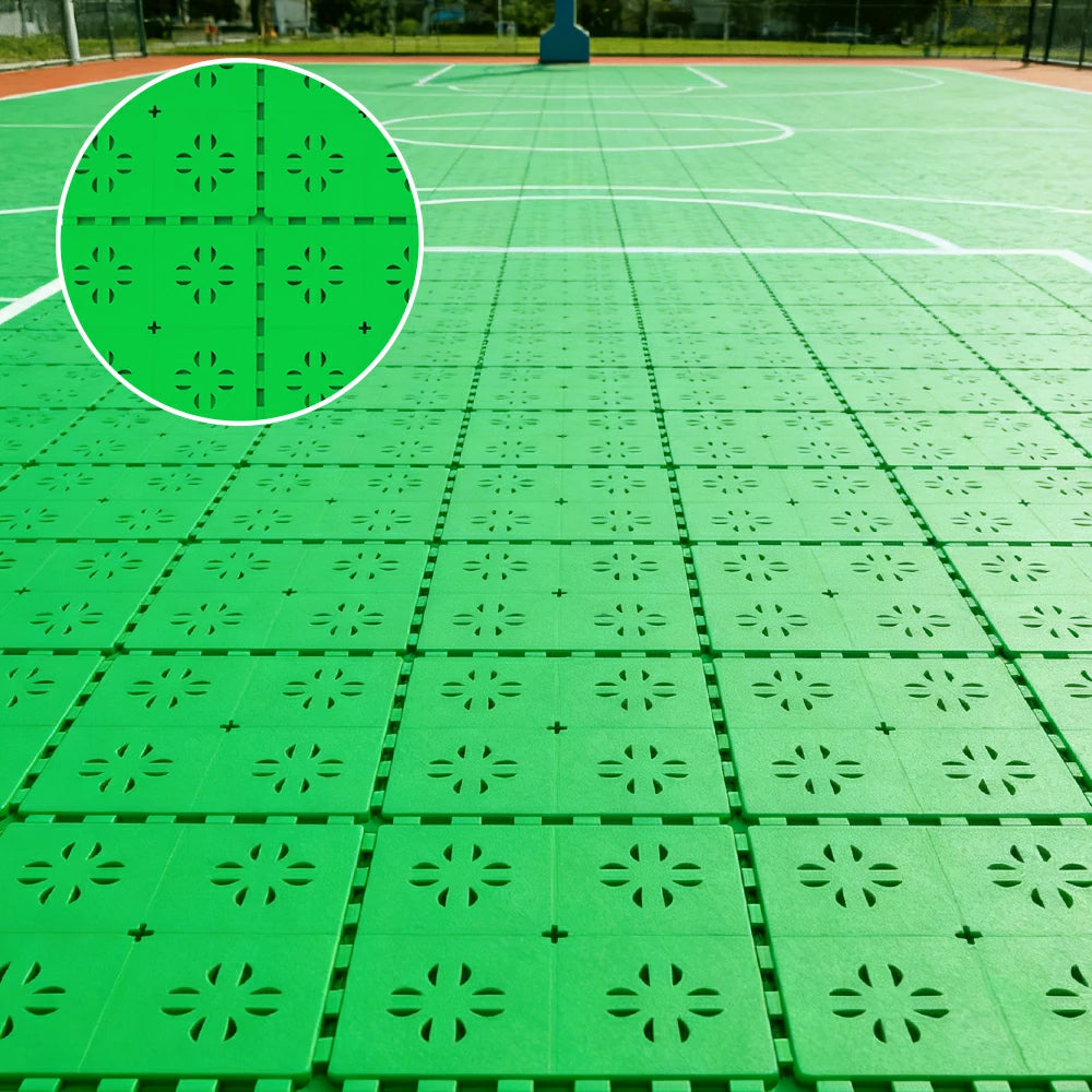 DUNK MASTER Outdoor Interlocking Sports Floor Tiles Anti-Slip Shock Absorbing Basketball Court Flooring 10/20/30 Square Meters - Apple Green