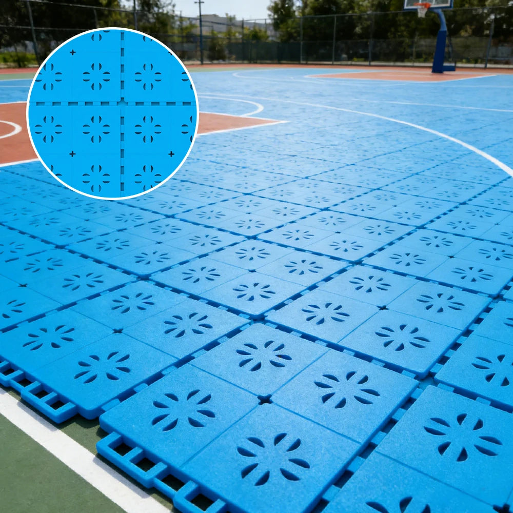 DUNK MASTER Outdoor Interlocking Sports Floor Tiles Anti-Slip Shock Absorbing Basketball Court Flooring 10/20/30 Square Meters - Blue