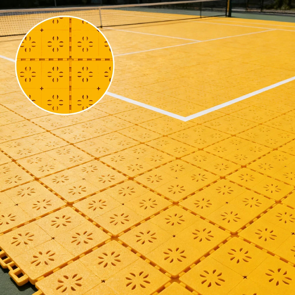 DUNK MASTER Outdoor Interlocking Sports Floor Tiles Anti-Slip Shock Absorbing Basketball Court Flooring 10/20/30 Square Meters - Yellow