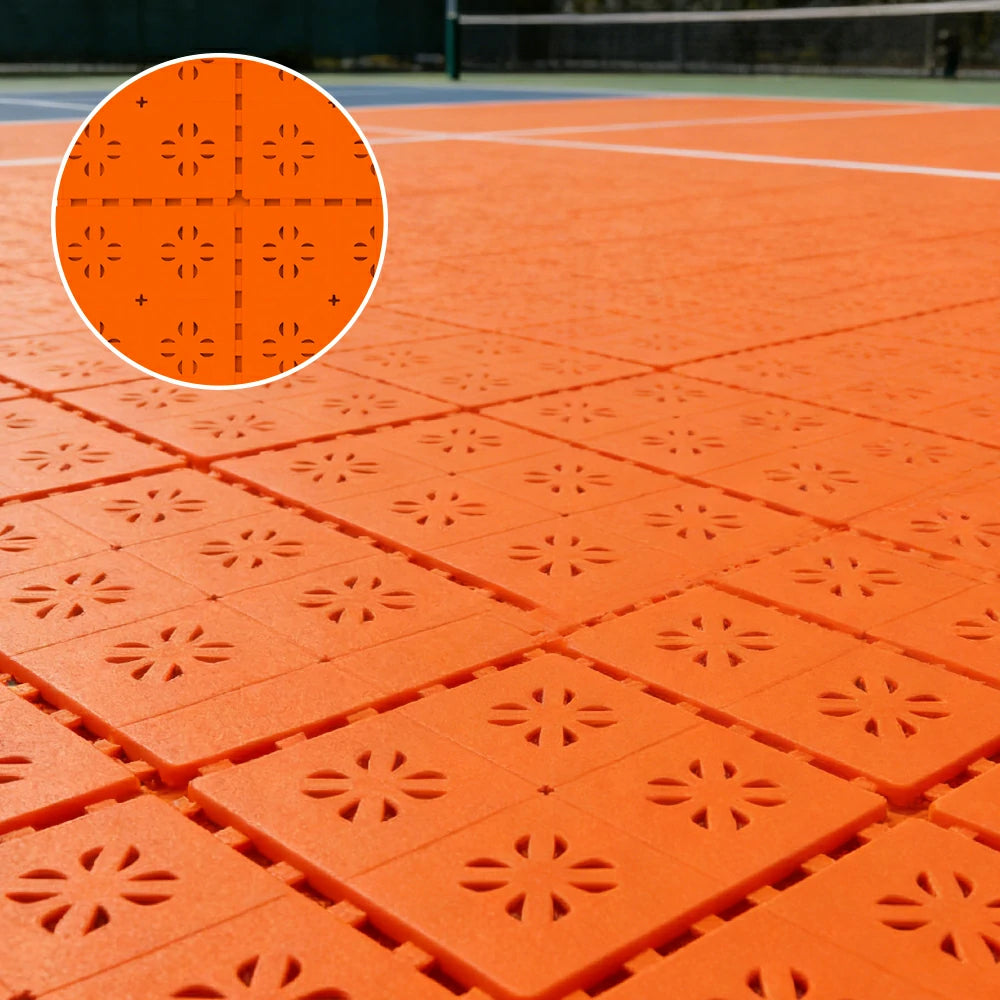 DUNK MASTER Outdoor Interlocking Sports Floor Tiles Anti-Slip Shock Absorbing Basketball Court Flooring 10/20/30 Square Meters - Orange