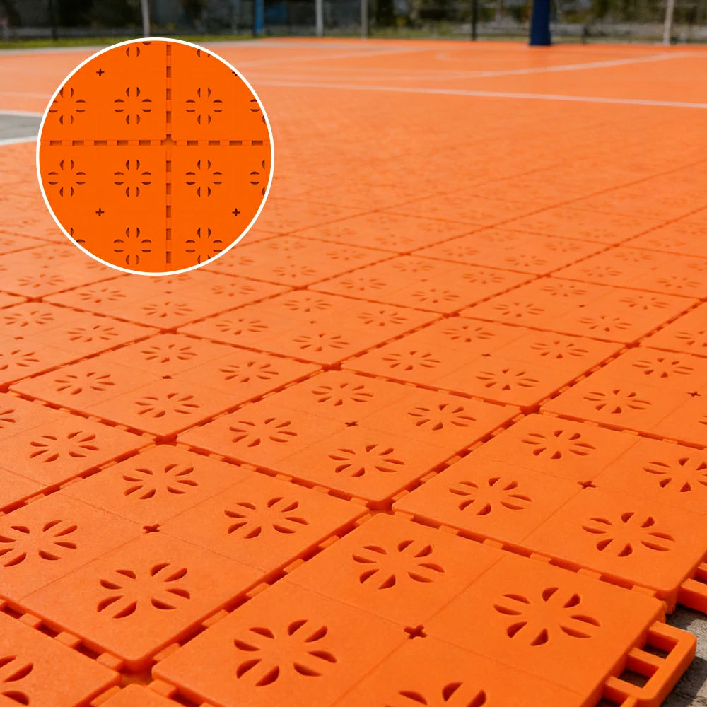 DUNK MASTER Outdoor Interlocking Sports Floor Tiles Anti-Slip Shock Absorbing Basketball Court Flooring 10/20/30 Square Meters - Orange