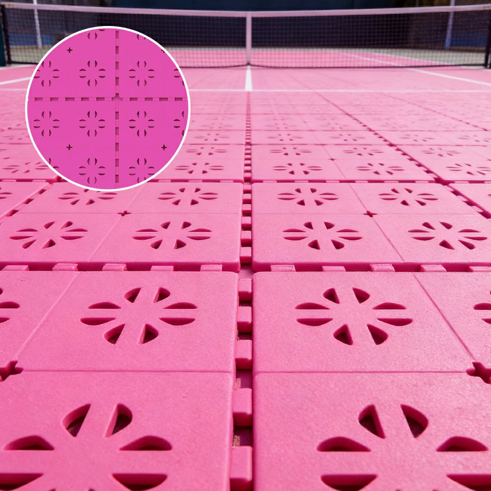 DUNK MASTER Outdoor Interlocking Sports Floor Tiles Anti-Slip Shock Absorbing Basketball Court Flooring 10/20/30 Square Meters - Pink