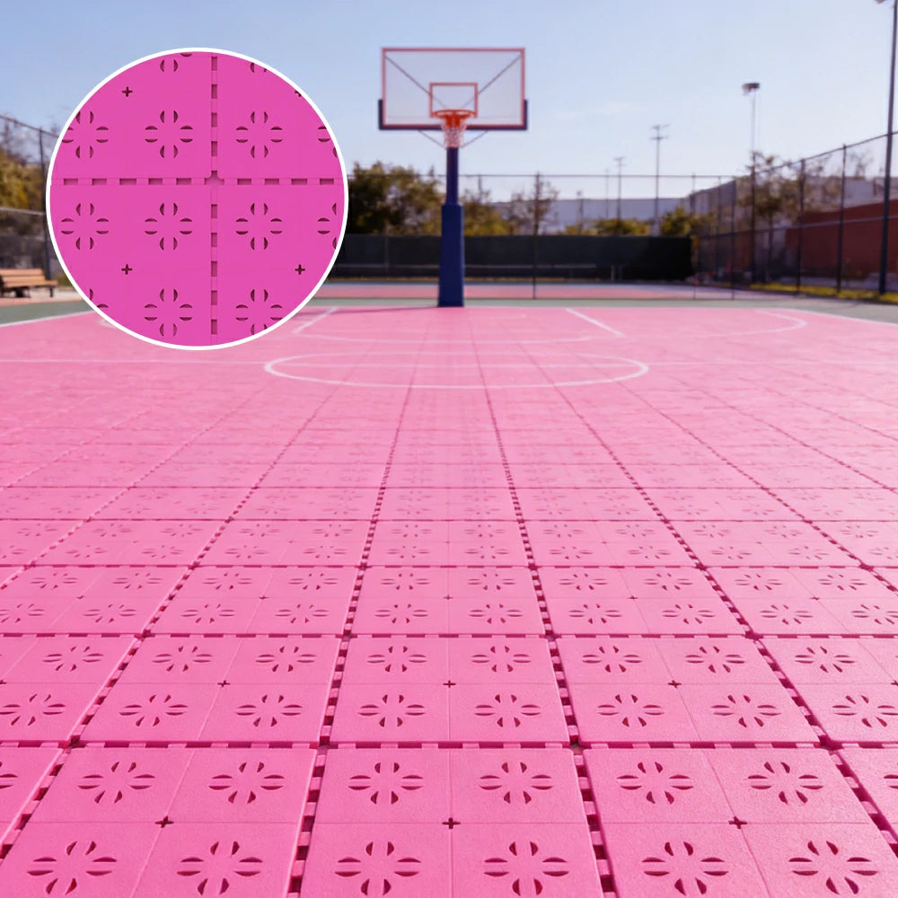 DUNK MASTER Outdoor Interlocking Sports Floor Tiles Anti-Slip Shock Absorbing Basketball Court Flooring 10/20/30 Square Meters - Pink