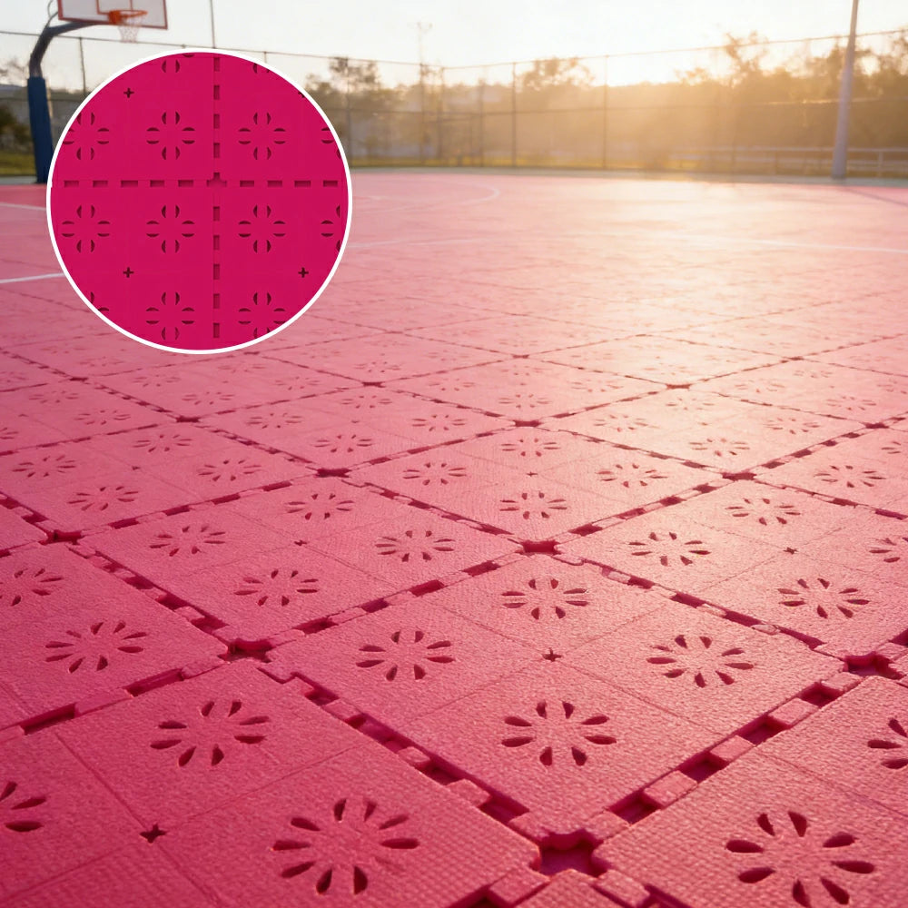 DUNK MASTER Outdoor Interlocking Sports Floor Tiles Anti-Slip Shock Absorbing Basketball Court Flooring 10/20/30 Square Meters - Rose Red