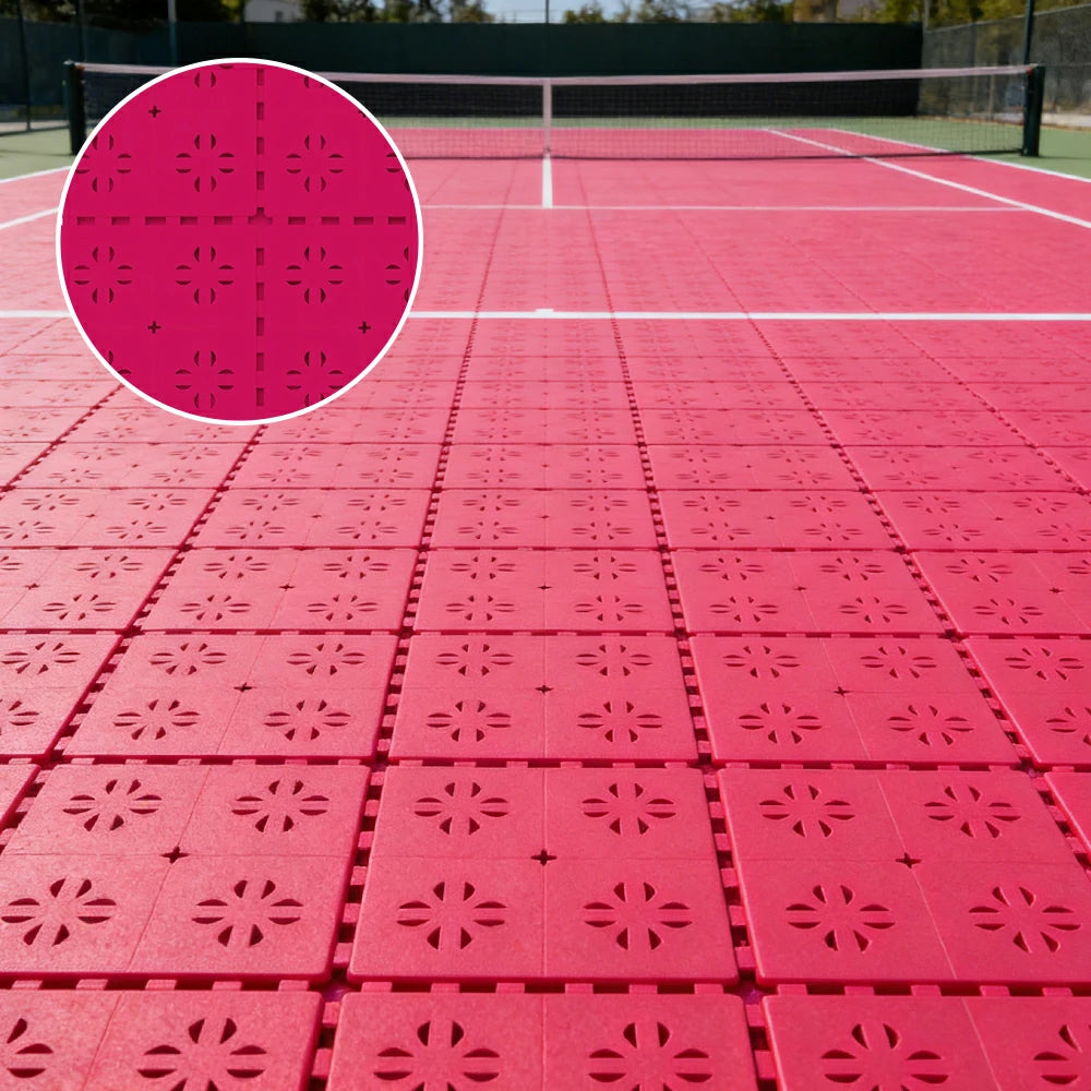 DUNK MASTER Outdoor Interlocking Sports Floor Tiles Anti-Slip Shock Absorbing Basketball Court Flooring 10/20/30 Square Meters - Rose Red