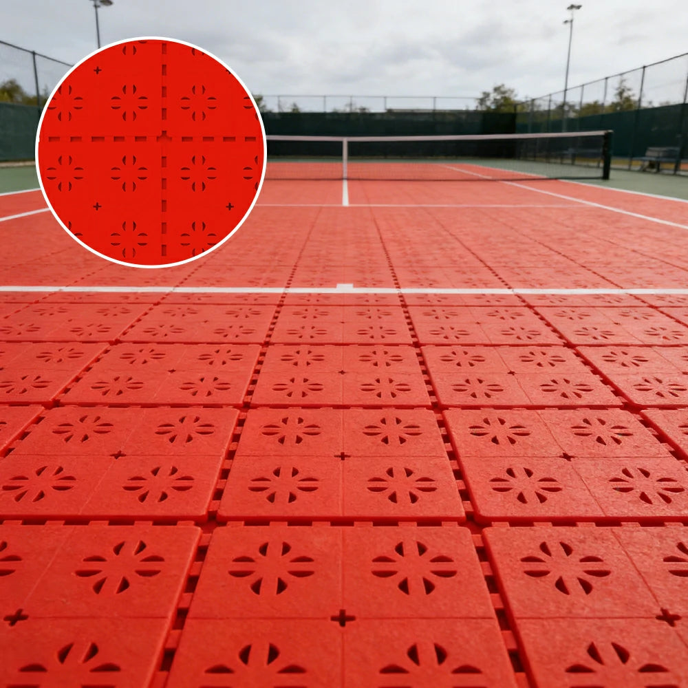 DUNK MASTER Outdoor Interlocking Sports Floor Tiles Anti-Slip Shock Absorbing Basketball Court Flooring 10/20/30 Square Meters - Red