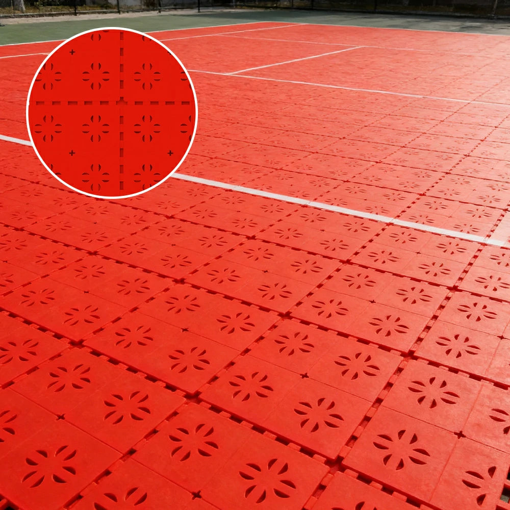 DUNK MASTER Outdoor Interlocking Sports Floor Tiles Anti-Slip Shock Absorbing Basketball Court Flooring 10/20/30 Square Meters - Red