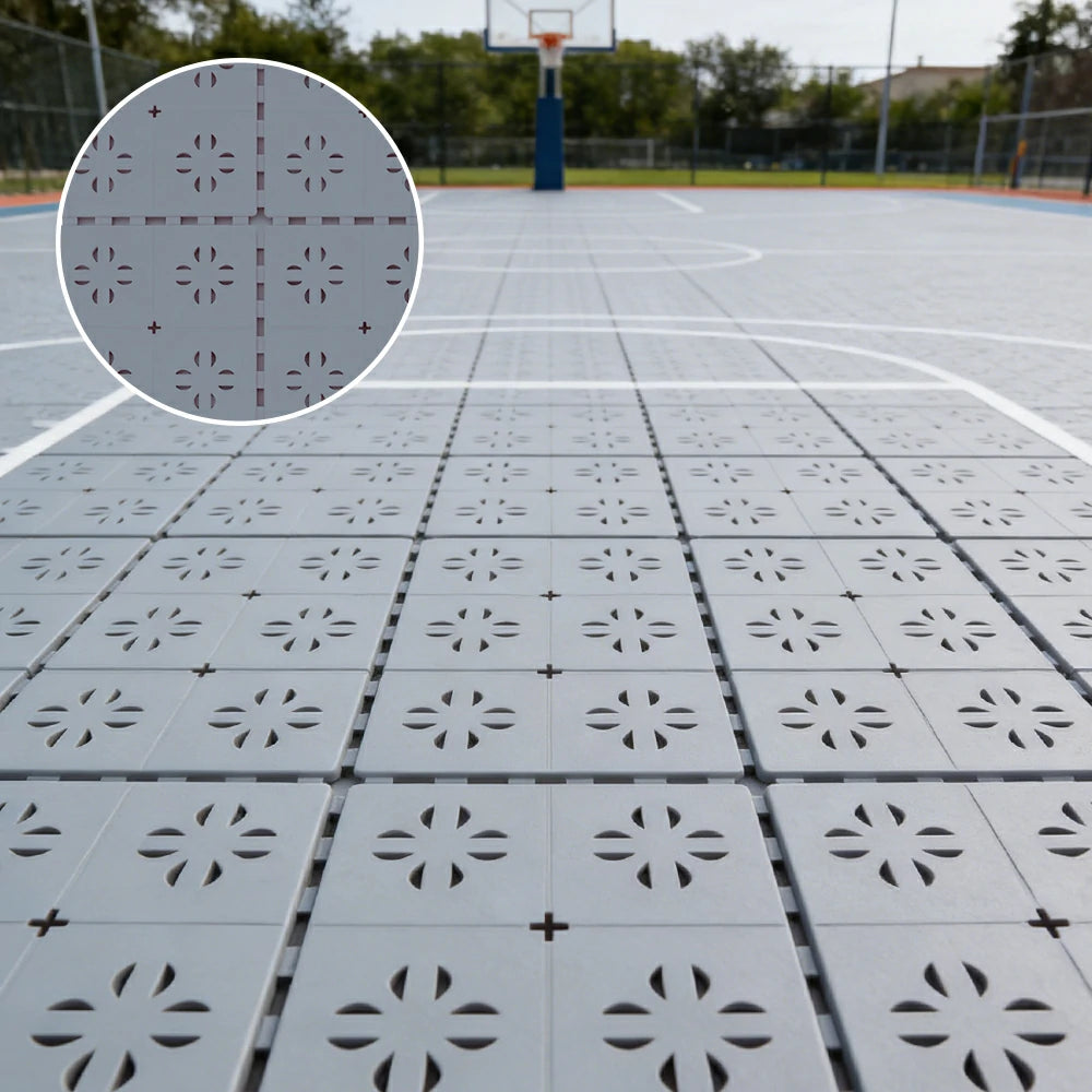 DUNK MASTER Outdoor Interlocking Sports Floor Tiles Anti-Slip Shock Absorbing Basketball Court Flooring 10/20/30 Square Meters - Light Grey