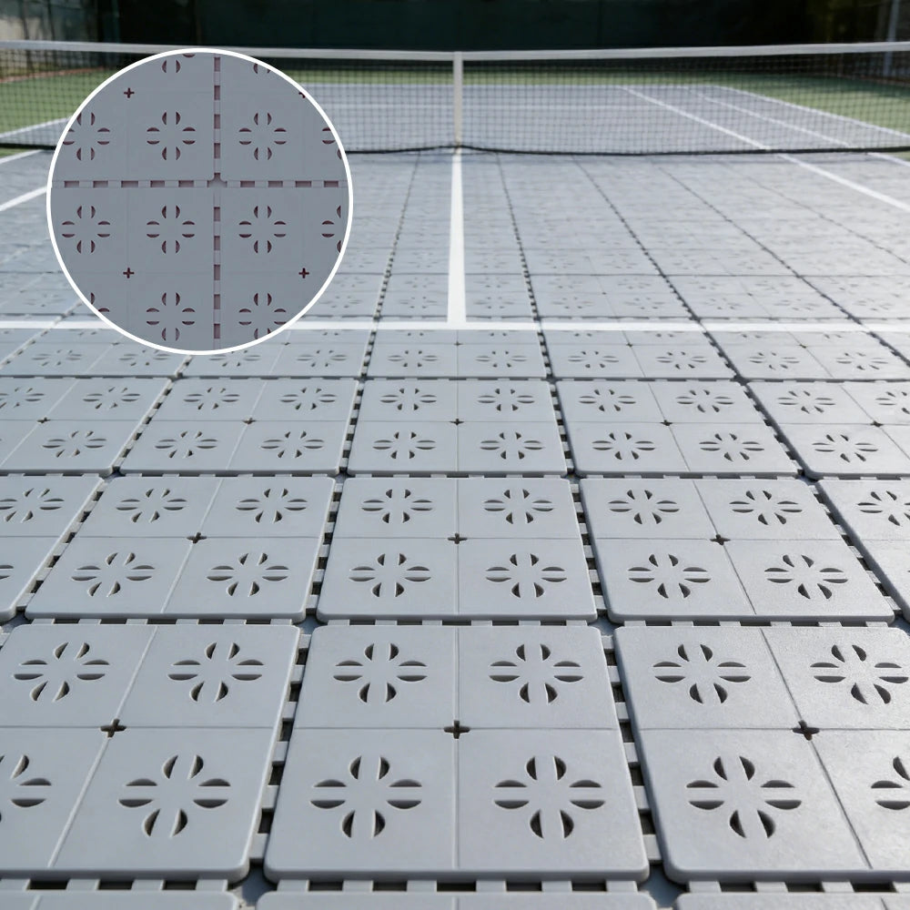 DUNK MASTER Outdoor Interlocking Sports Floor Tiles Anti-Slip Shock Absorbing Basketball Court Flooring 10/20/30 Square Meters - Light Grey