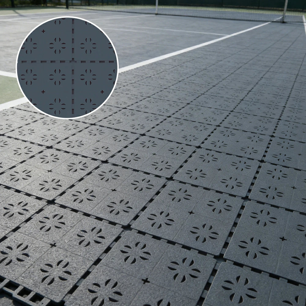 DUNK MASTER Outdoor Interlocking Sports Floor Tiles Anti-Slip Shock Absorbing Basketball Court Flooring 10/20/30 Square Meters - Dark Grey