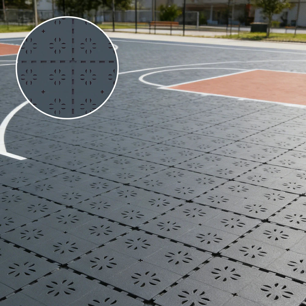 DUNK MASTER Outdoor Interlocking Sports Floor Tiles Anti-Slip Shock Absorbing Basketball Court Flooring 10/20/30 Square Meters - Dark Grey