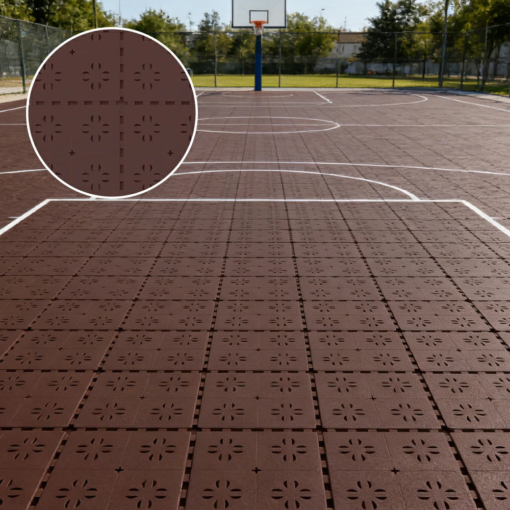DUNK MASTER Outdoor Interlocking Sports Floor Tiles Anti-Slip Shock Absorbing Basketball Court Flooring 10/20/30 Square Meters - Coffee
