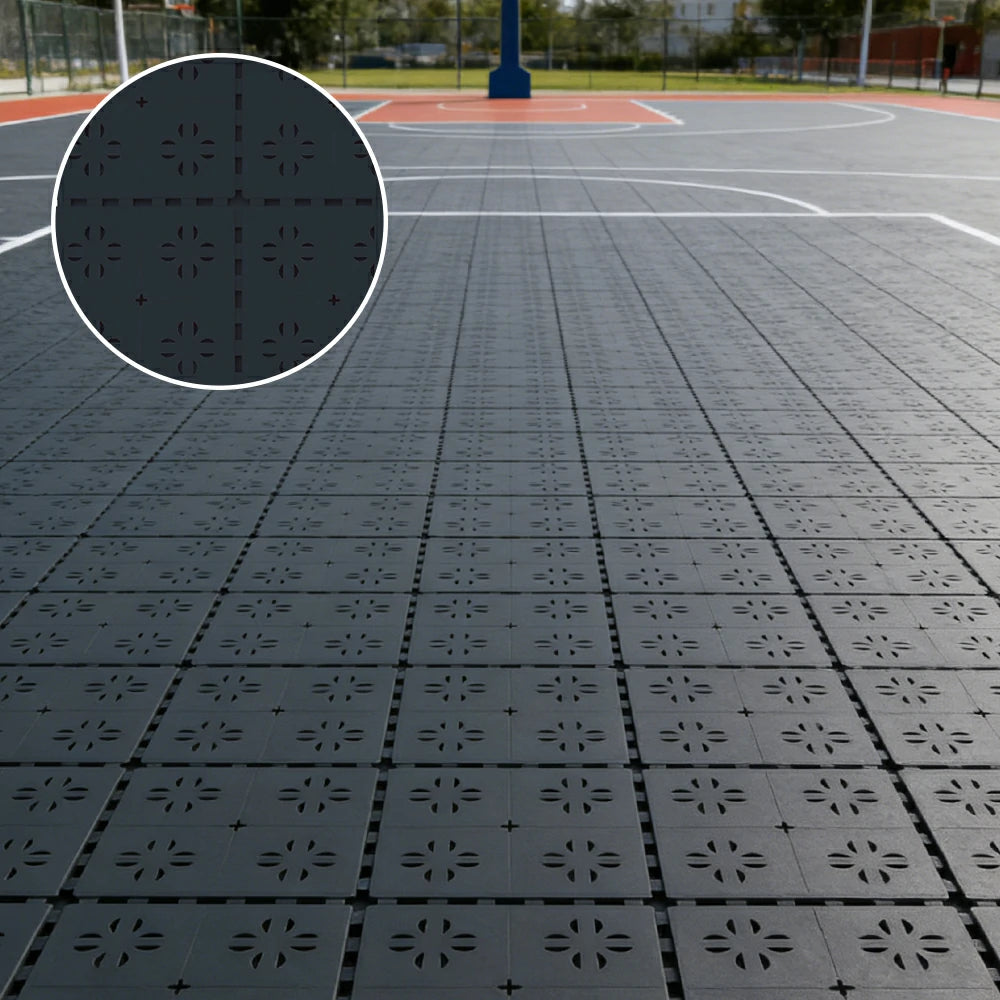 DUNK MASTER Outdoor Interlocking Sports Floor Tiles Anti-Slip Shock Absorbing Basketball Court Flooring 10/20/30 Square Meters - Black