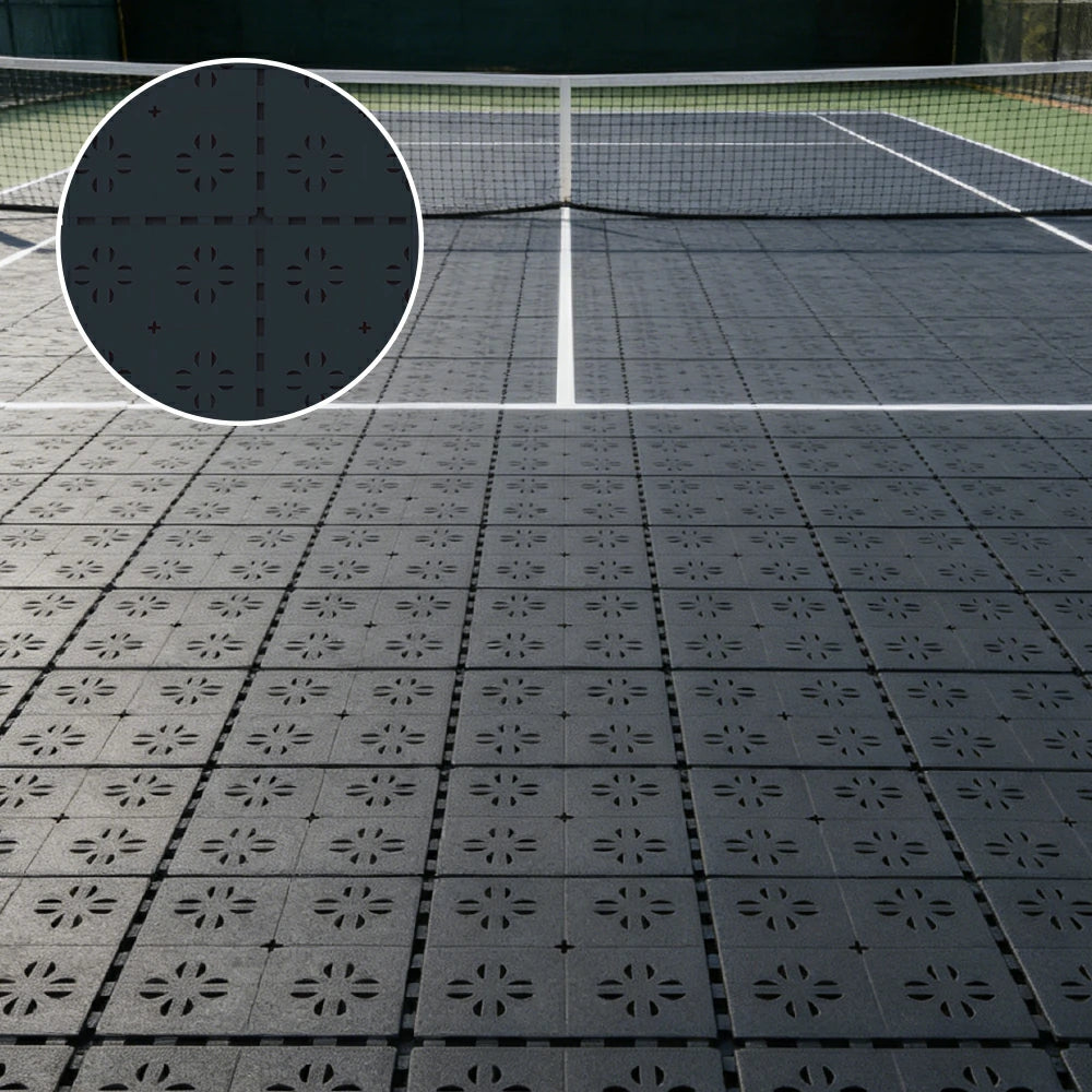 DUNK MASTER Outdoor Interlocking Sports Floor Tiles Anti-Slip Shock Absorbing Basketball Court Flooring 10/20/30 Square Meters - Black