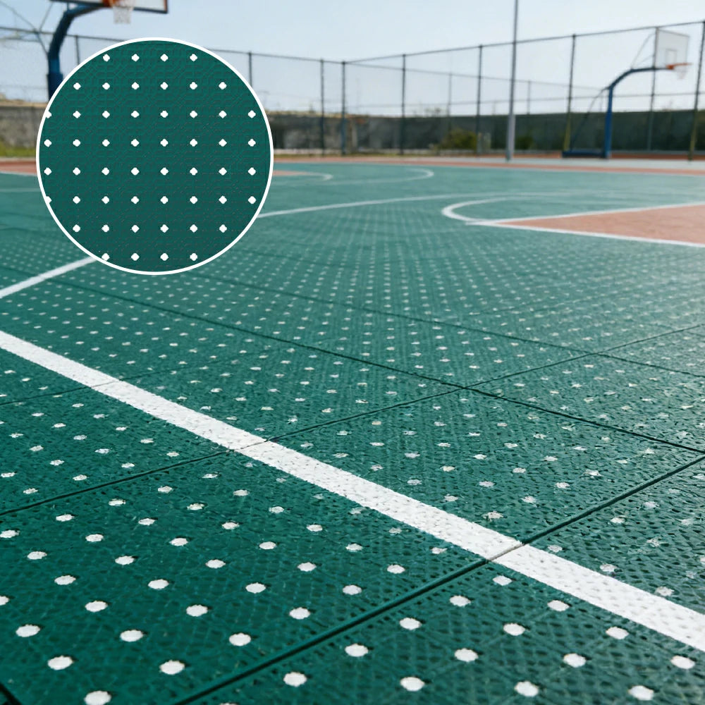DUNK MASTER Outdoor Interlocking Sports Floor Tiles Anti-Slip Shock Absorbing Basketball Court Flooring 10/20/30 Square Meters - Dark Green