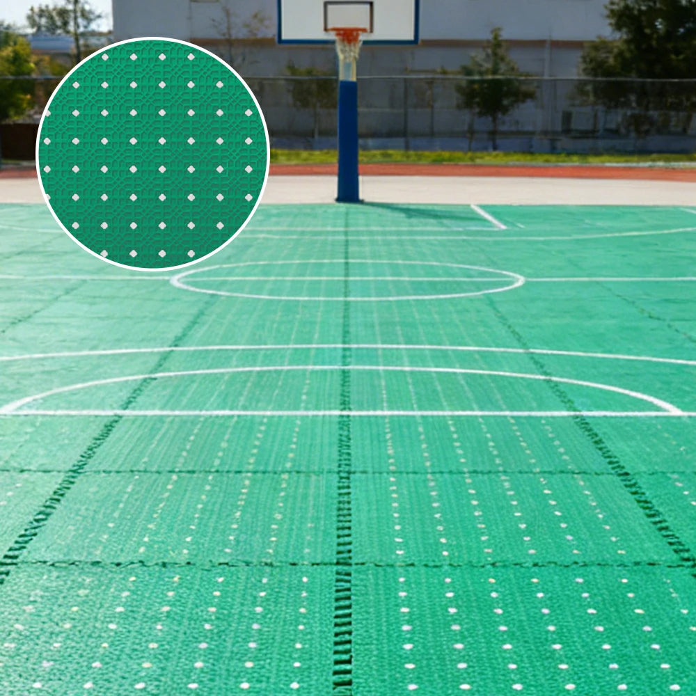 DUNK MASTER Outdoor Interlocking Sports Floor Tiles Anti-Slip Shock Absorbing Basketball Court Flooring 10/20/30 Square Meters - Grass Green