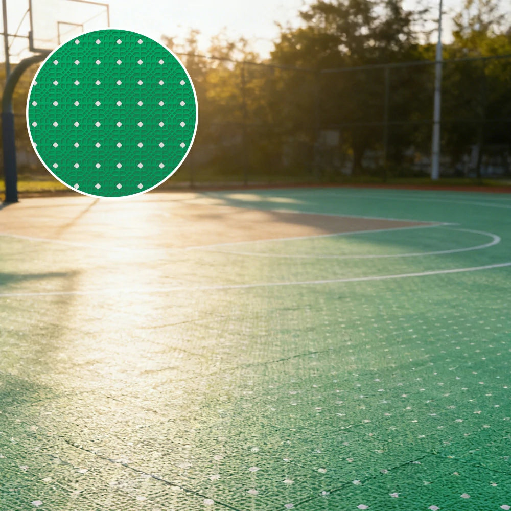 DUNK MASTER Outdoor Interlocking Sports Floor Tiles Anti-Slip Shock Absorbing Basketball Court Flooring 10/20/30 Square Meters - Emerald Green