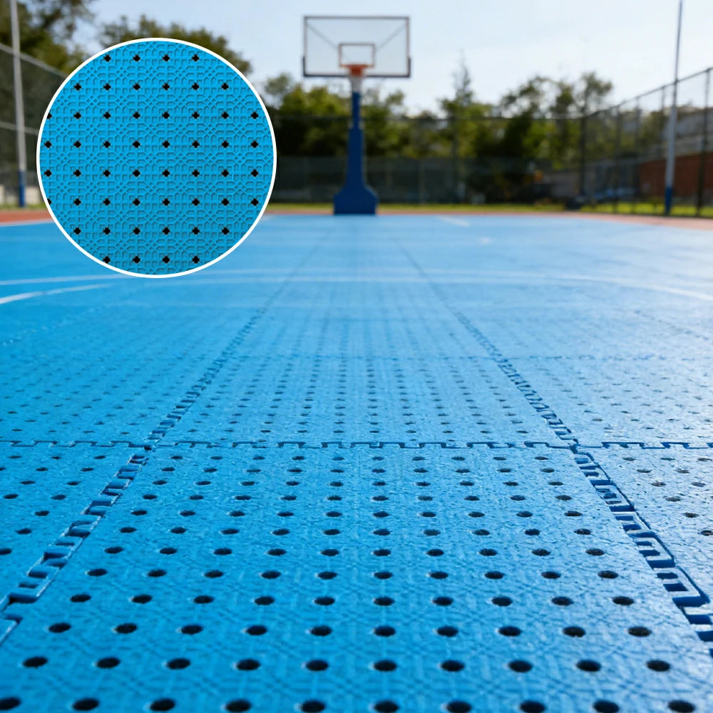 DUNK MASTER Outdoor Interlocking Sports Floor Tiles Anti-Slip Shock Absorbing Basketball Court Flooring 10/20/30 Square Meters - Blue