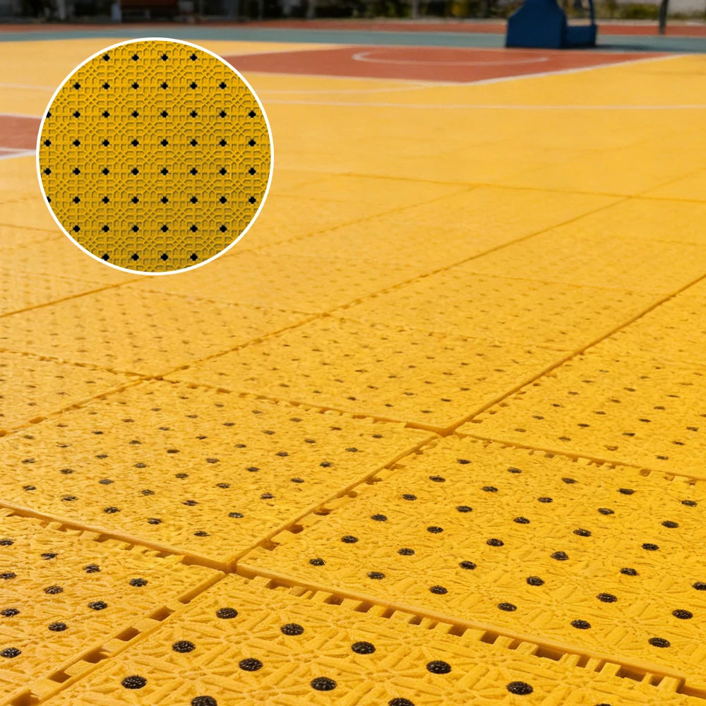 DUNK MASTER Outdoor Interlocking Sports Floor Tiles Anti-Slip Shock Absorbing Basketball Court Flooring 10/20/30 Square Meters - Yellow