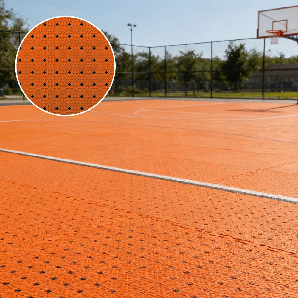 DUNK MASTER Outdoor Interlocking Sports Floor Tiles Anti-Slip Shock Absorbing Basketball Court Flooring 10/20/30 Square Meters - Orange