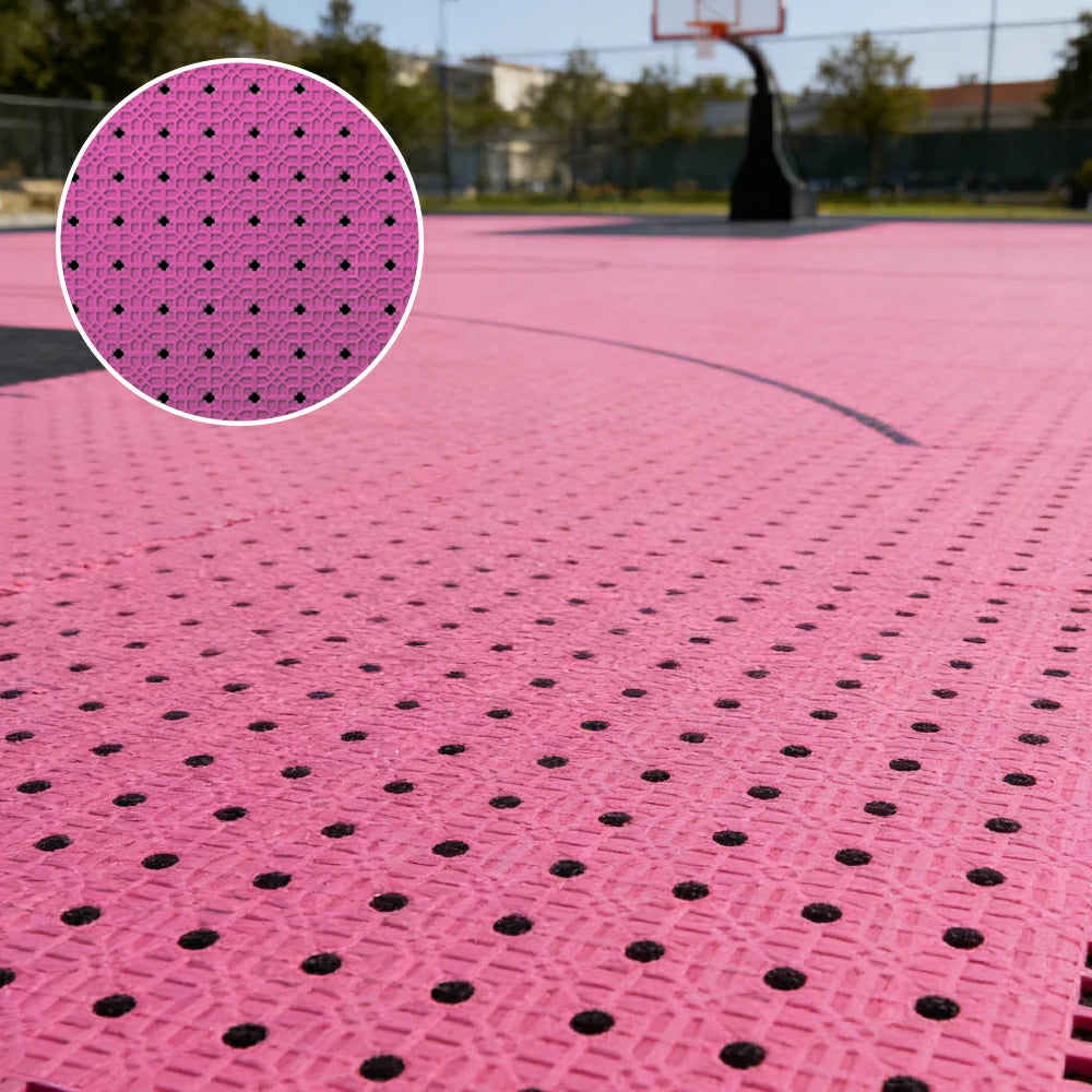 DUNK MASTER Outdoor Interlocking Sports Floor Tiles Anti-Slip Shock Absorbing Basketball Court Flooring 10/20/30 Square Meters - Pink