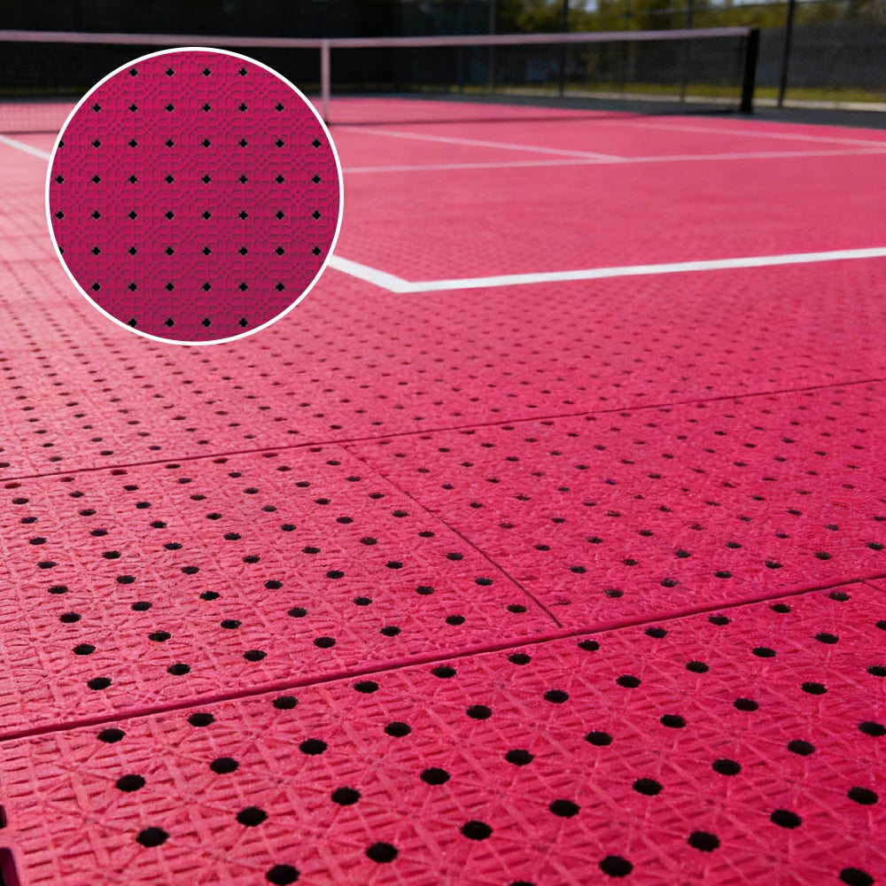 DUNK MASTER Outdoor Interlocking Sports Floor Tiles Anti-Slip Shock Absorbing Basketball Court Flooring 10/20/30 Square Meters - Rose Red
